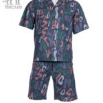 Men’s 2 Piece Set – Graffiti Short Sleeve Shirt and Matching Shorts for Summer Style